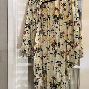 HOMMAGE from Los Angeles Cream Bird Patterned Kimono Large Coverup